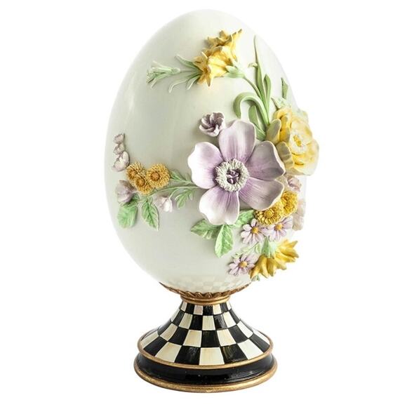 MACKENZIE-CHILDS Botany Pedestal Egg Chic Spring Easter Home Decor NEW